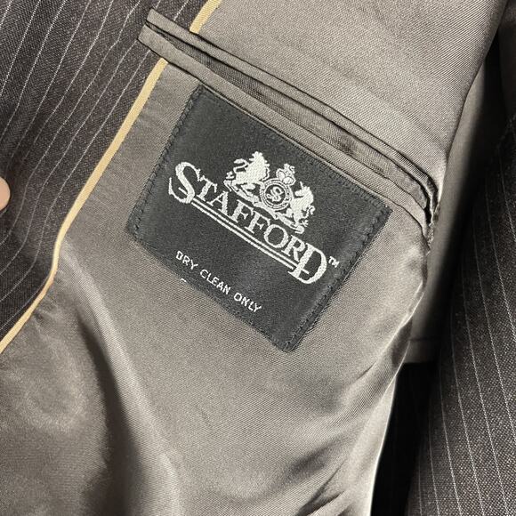 Stafford 3 Piece Suit Brown Striped Blazer 44R Pant 35x29 Vest Classic Career - Picture 3 of 16